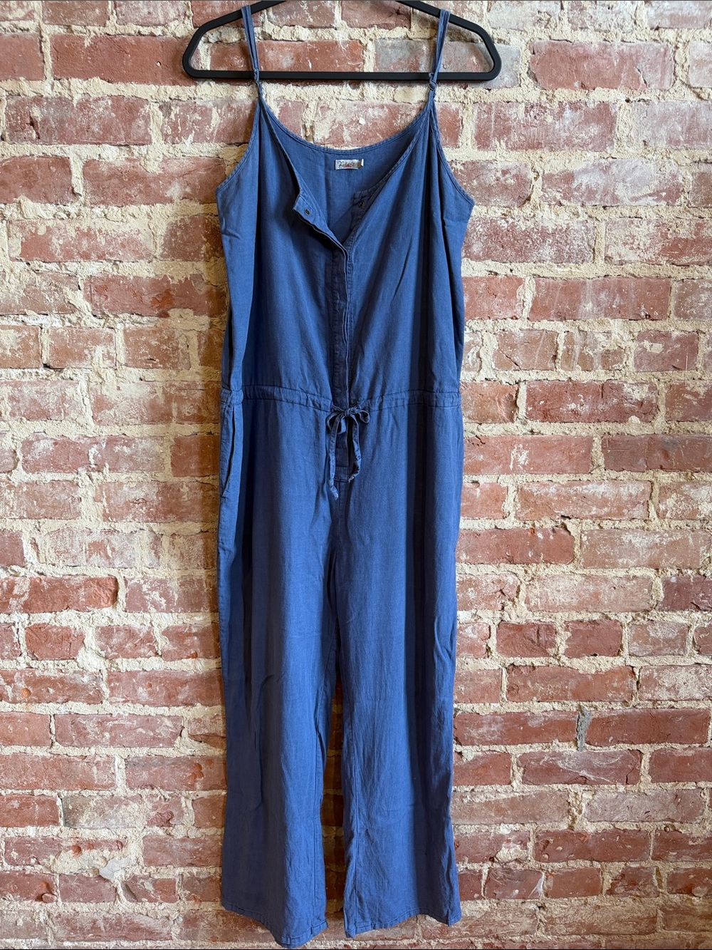 Faherty Blue Women's Lightweight Linen & Rayon Jumpsuit w Drawstring Waist